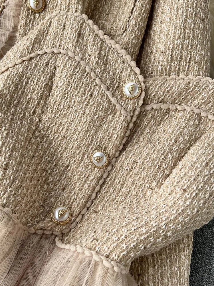 2023 Elegant Woolen Midi Dress with Tweed Jacket