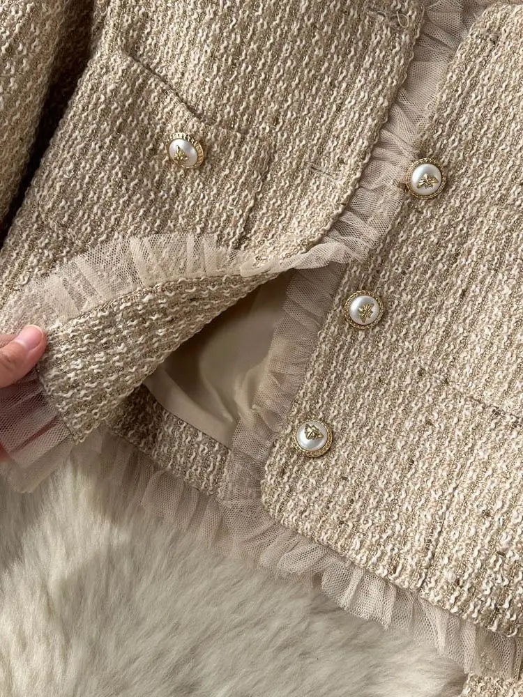 2023 Elegant Woolen Midi Dress with Tweed Jacket