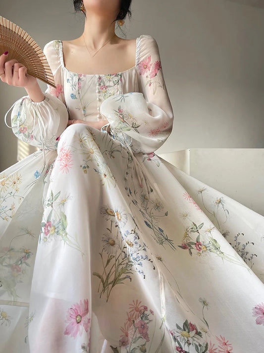 French Vintage Floral Princess Lantern Dress