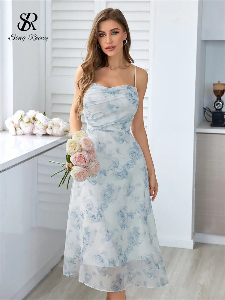 SINGREINY Floral Backless Boho Vacation Sundress