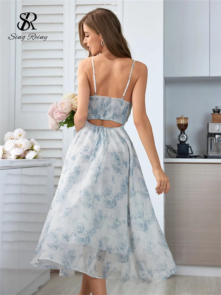 SINGREINY Floral Backless Boho Vacation Sundress