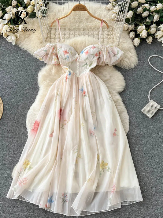 SINGREINY Off Shoulder Corset Bow Sundress